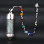 Crystal pendulum with small stones, chakra beads, silver chain.