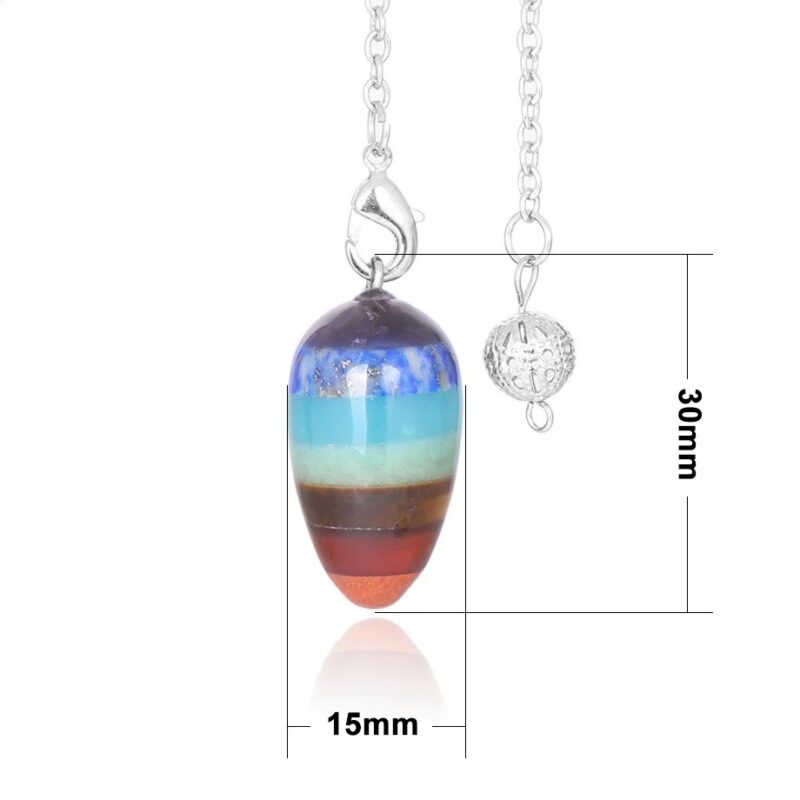 Multi-layered gemstone pendulum, 15mm wide, 30mm long.  Spiritual, chakra-themed pendant.