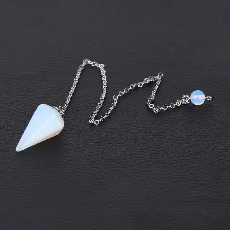 Opal pendulum with silver chain.