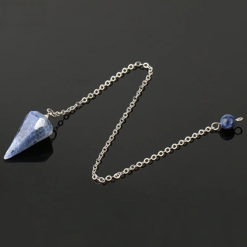 Blue stone pendulum with silver chain.