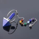 Blue lapis lazuli pyramid pendulum with chakra beads.