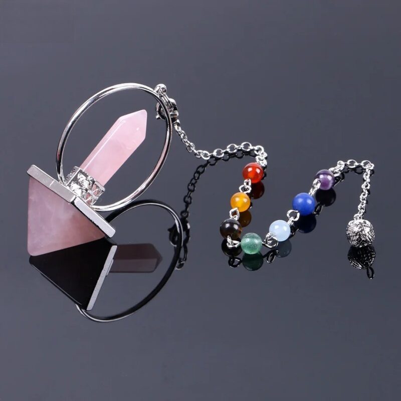 Rose quartz pendulum with chakra beads.