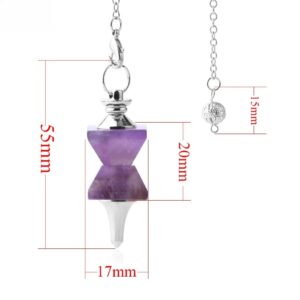 Amethyst pendulum, silver chain, crystal, dimensions.