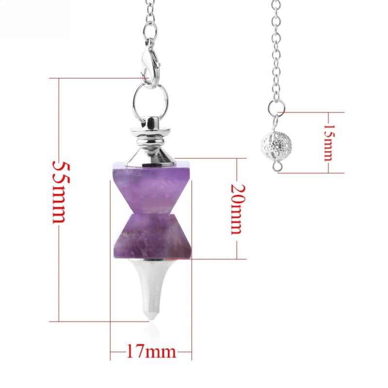 Amethyst pendulum, silver chain, crystal, dimensions.