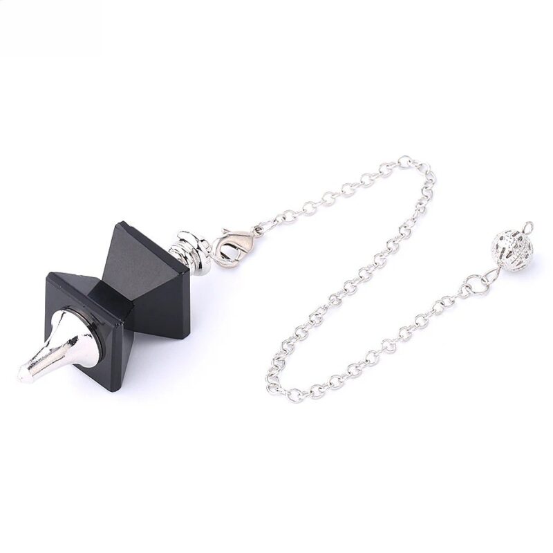 Black obsidian pendulum with silver chain.
