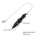 Black obsidian pendulum with silver chain, measurements.