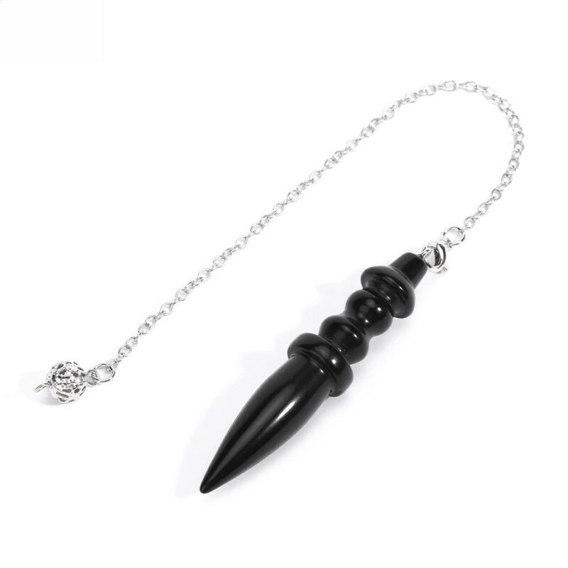 Black obsidian pendulum with silver chain.