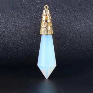 Light blue-white, faceted pendant with gold-tone cap.