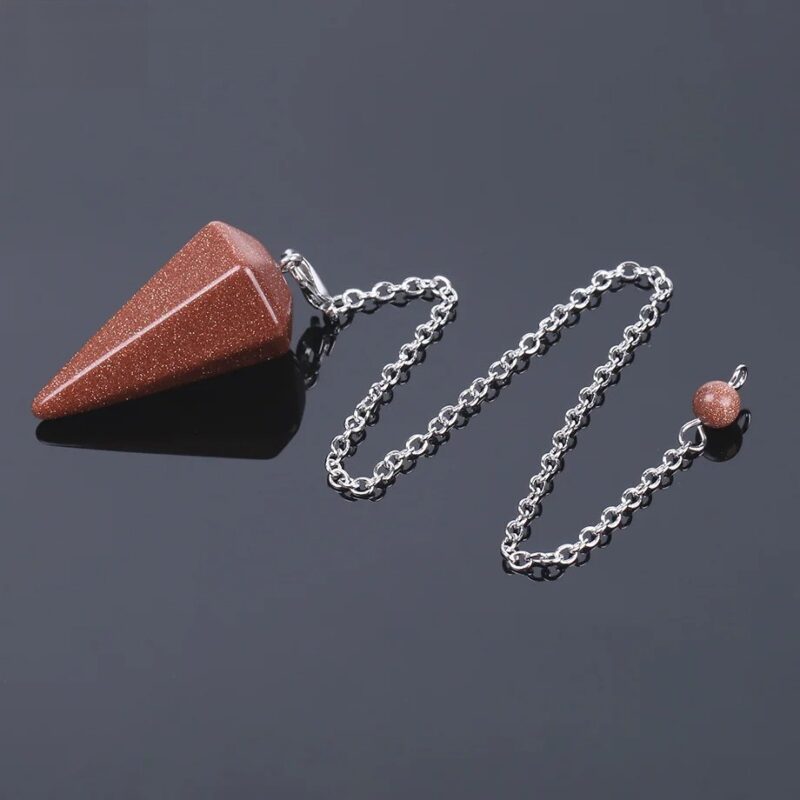 Brown sunstone pendulum with silver chain.