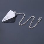 Clear quartz pendulum with silver chain.