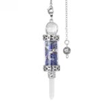 Crystal pendulum with lapis lazuli stones, clear glass tube, and silver accents.