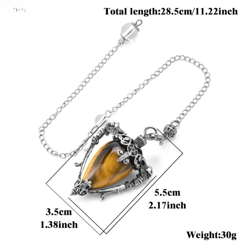 Tiger eye pendulum, metal chain, 11.22 inch total length, 2.17 inch wide.  30g.