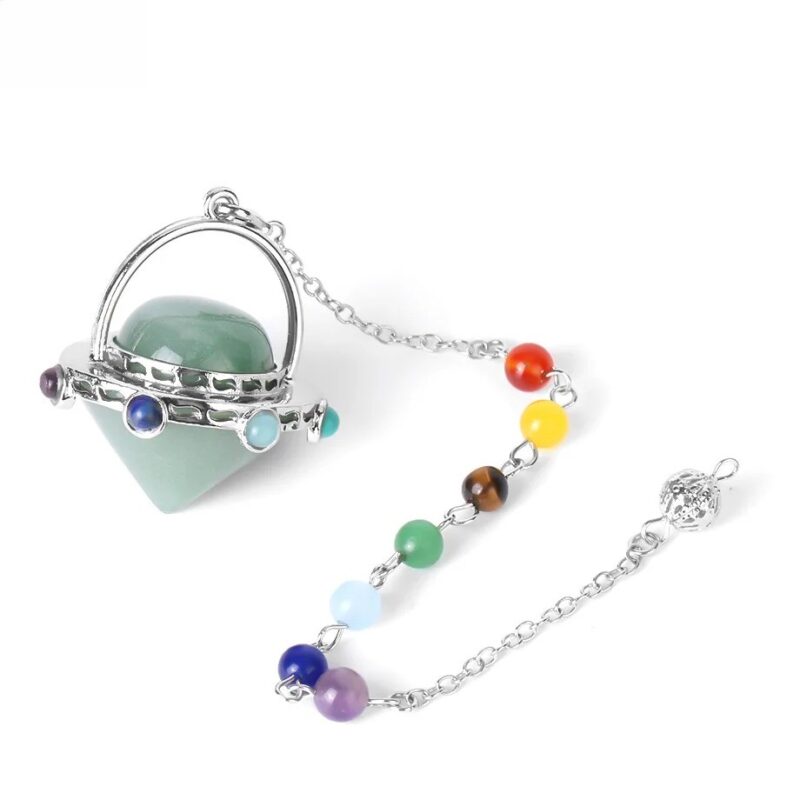 Green quartz pendulum with chakra beads.