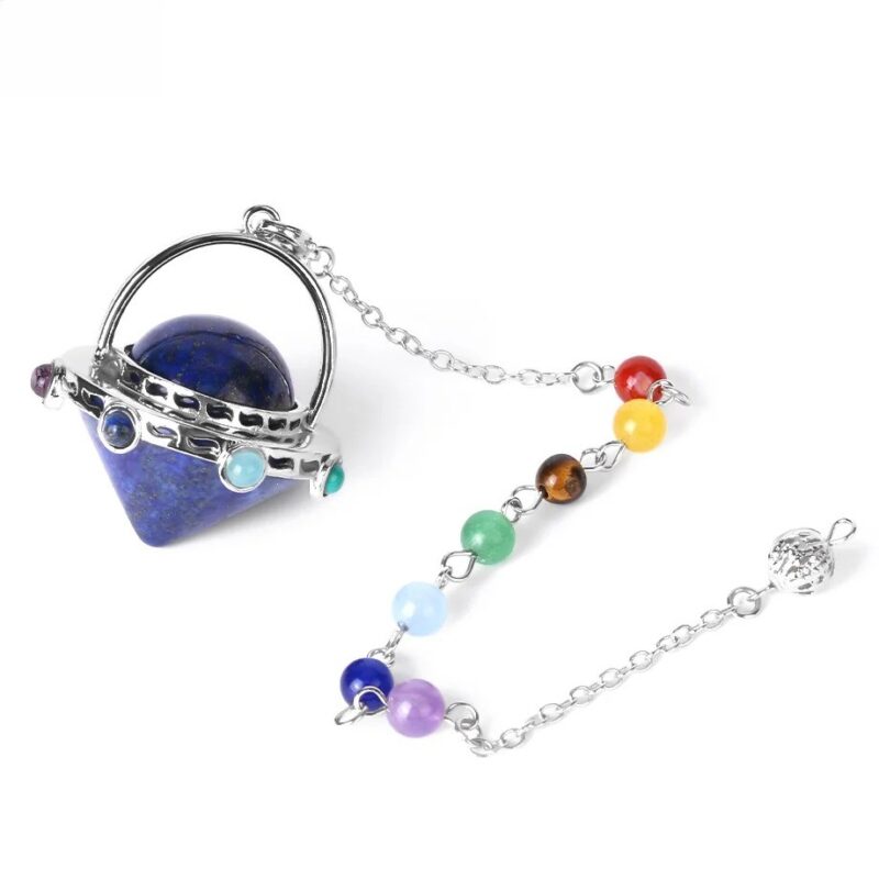 Blue lapis lazuli pendulum with seven chakra stones.