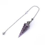 Purple swirl-patterned pendulum, silver chain.