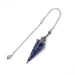 Blue lapis lazuli spiral pendulum with silver chain.