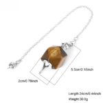 Tiger eye pendulum, 2cm wide, 5.5cm tall, 24cm long, 30.6g, metal chain.