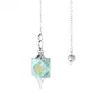 Green aventurine pendulum with metal chain and ball.