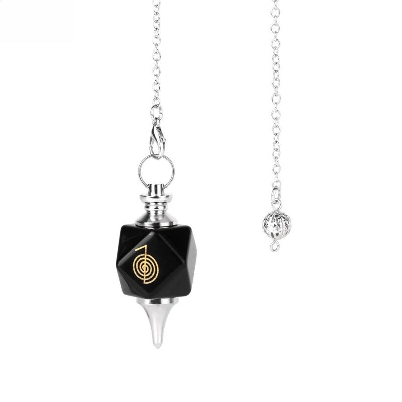 Black obsidian pendulum with silver chain and metal ball.  Spiritual, divination tool.