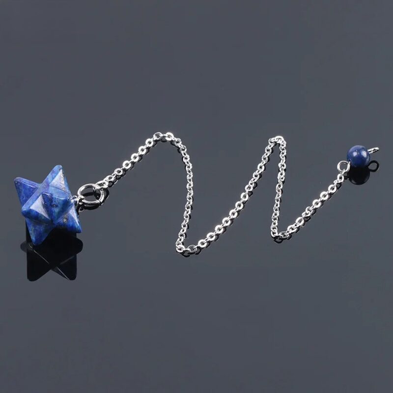 Lapis lazuli star pendulum on chain.