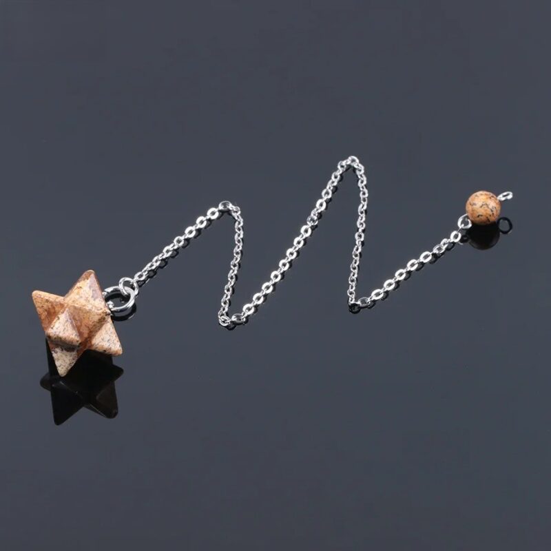 Brown star-shaped pendulum with silver chain.