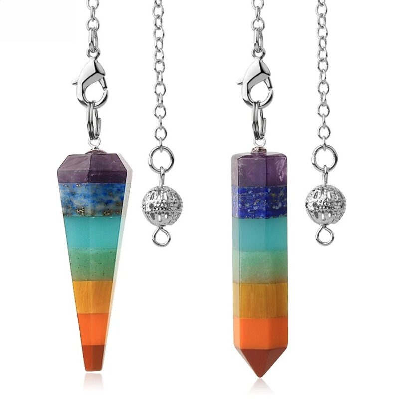 Seven chakra pendulum, multicolored stones, silver chain.