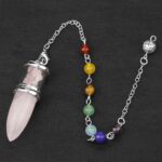 Rose quartz pendulum with chakra beads.  Crystal healing jewelry.