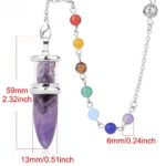 Amethyst pendulum with chakra beads, amethyst crystal point,  silver chain,  various gemstones. 59mm/2.32 inch long pendulum.  6mm beads.