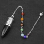 Black obsidian pendulum with crystal accents and chakra beads.