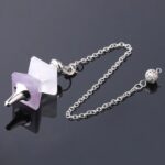 Amethyst crystal pendulum with silver chain.