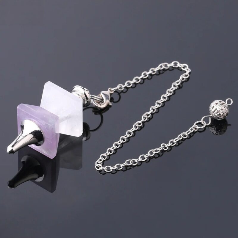 Amethyst crystal pendulum with silver chain.