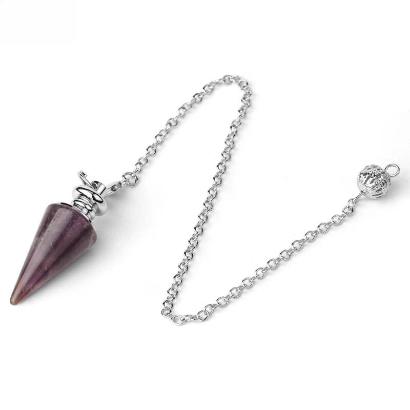 Purple amethyst pendulum with silver chain.