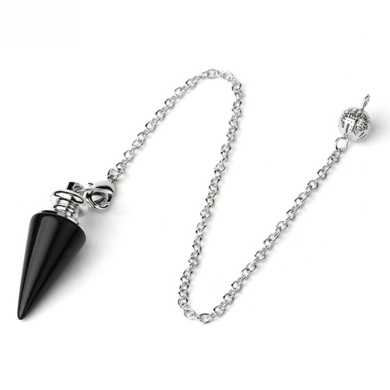 Black onyx pendulum with silver chain.
