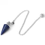 Blue lapis lazuli pendulum with silver chain.