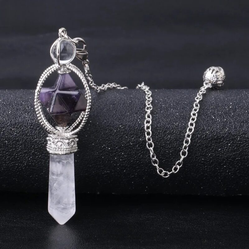 Amethyst and quartz crystal pendulum necklace.