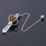 Crystal pendulum with tiger's eye and quartz.  Silver chain.
