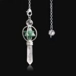 Crystal pendulum, green, quartz, silver,  spiritual, divination tool.