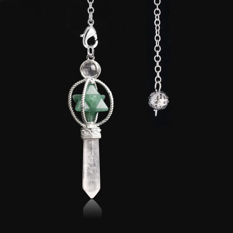 Crystal pendulum, green, quartz, silver,  spiritual, divination tool.