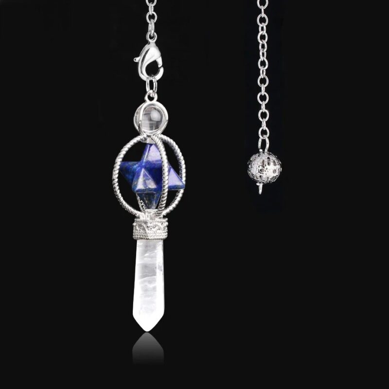 Crystal pendulum with lapis lazuli and quartz.