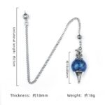 Blue lapis lazuli pendulum with silver chain.  35cm length, 18mm thick, 18g weight.