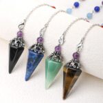 Set of 4 crystal pendulums, obsidian, lapis lazuli, green aventurine, tiger's eye.