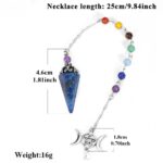 Blue lapis lazuli pendulum necklace with chakra beads.