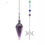 Amethyst pendulum with chakra beads and moon symbol.