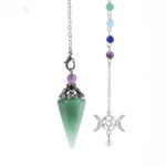 Green aventurine pendulum,  metal chain,  chakra stones.