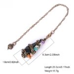 Black obsidian pendulum with wire wrap and colorful gemstones, on a bronze chain.  Measurements included.
