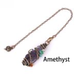 Amethyst pendulum, wire-wrapped, bronze chain.