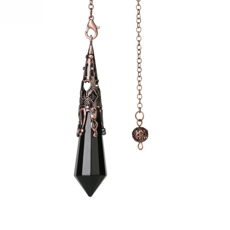 Black obsidian pendulum with copper-toned accents.