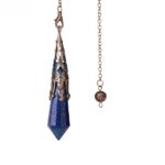 Blue lapis lazuli pendulum with copper-toned metal accents.