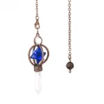 Copper-toned pendulum with clear quartz point and blue stone star design.