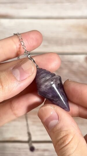 Purple amethyst pendulum with silver chain.